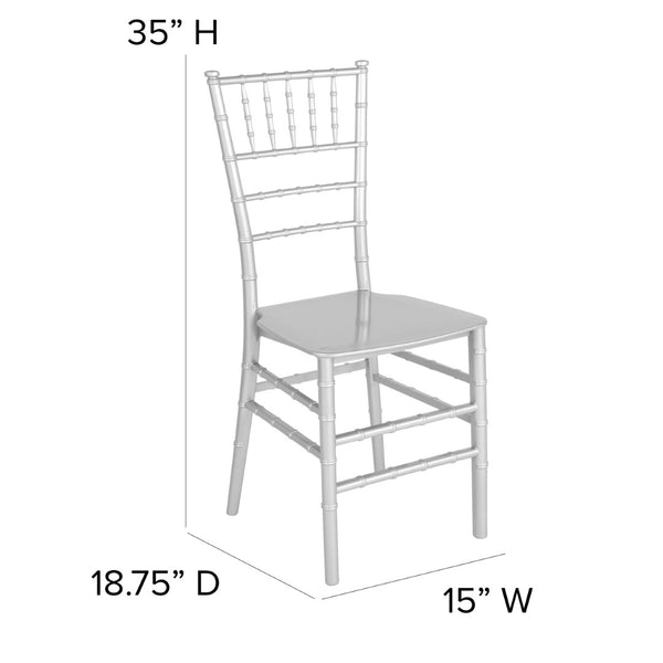 English Elm HERCULES Series Stacking Chiavari Chair - Elegant, Durable Seating for Events with Compact Storage Options Silver LE-SILVER-M-GG