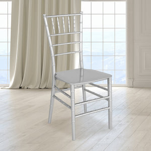 English Elm HERCULES Series Stacking Chiavari Chair - Elegant, Durable Seating for Events with Compact Storage Options Silver LE-SILVER-M-GG