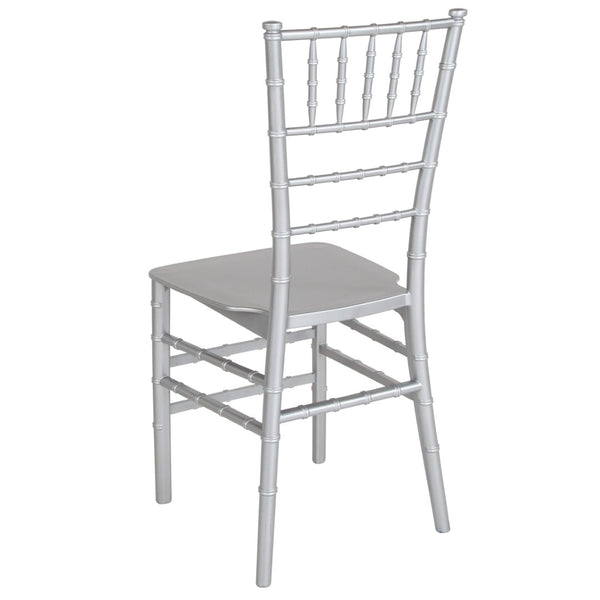 English Elm HERCULES Series Stacking Chiavari Chair - Elegant, Durable Seating for Events with Compact Storage Options Silver LE-SILVER-M-GG