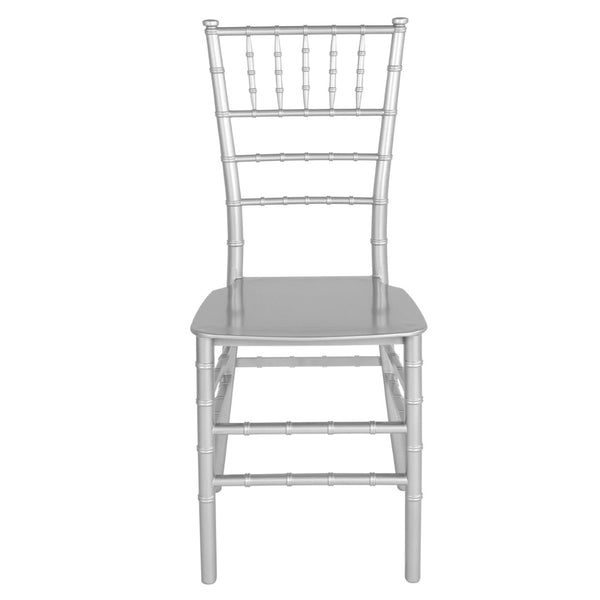 English Elm HERCULES Series Stacking Chiavari Chair - Elegant, Durable Seating for Events with Compact Storage Options Silver LE-SILVER-M-GG