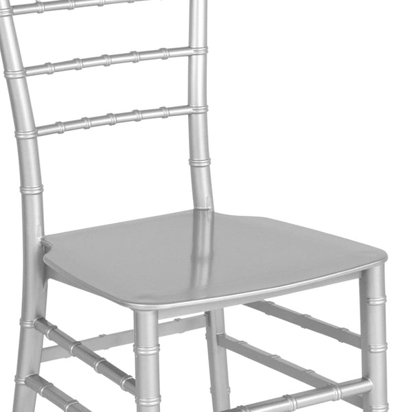 English Elm HERCULES Series Stacking Chiavari Chair - Elegant, Durable Seating for Events with Compact Storage Options Silver LE-SILVER-M-GG