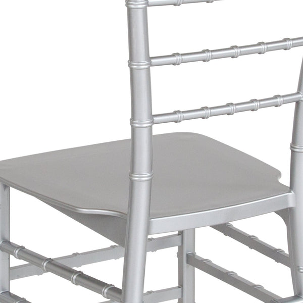 English Elm HERCULES Series Stacking Chiavari Chair - Elegant, Durable Seating for Events with Compact Storage Options Silver LE-SILVER-M-GG