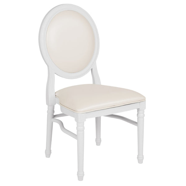 English Elm HERCULES King Louis Chair with Tufted Back - Elegant, Sturdy Design for Dining, Events & Offices White Vinyl/White Frame LE-W-W-MON-GG
