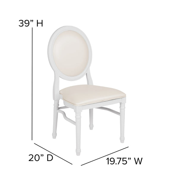 English Elm HERCULES King Louis Chair with Tufted Back - Elegant, Sturdy Design for Dining, Events & Offices White Vinyl/White Frame LE-W-W-MON-GG