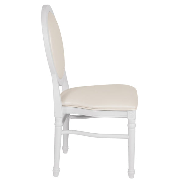 English Elm HERCULES King Louis Chair with Tufted Back - Elegant, Sturdy Design for Dining, Events & Offices White Vinyl/White Frame LE-W-W-MON-GG