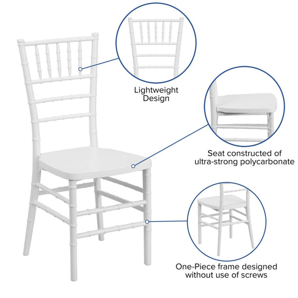 English Elm HERCULES Premium Stacking Chiavari Chair - Elegant Resin Seating for Weddings, Events & Rentals White LE-WHITE-GG