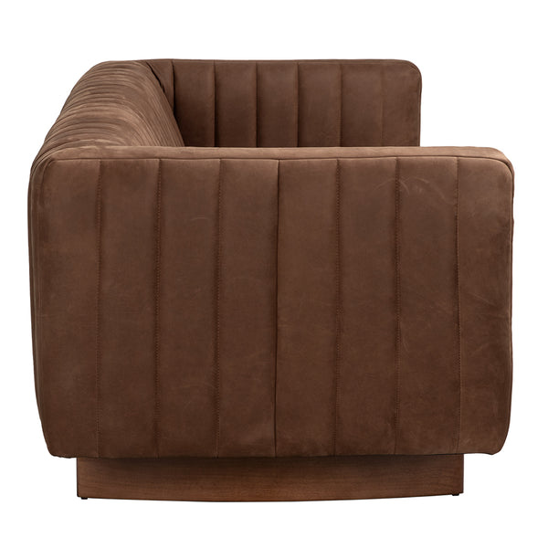 Khann Artisan Leather Sofa with Solid Wood Base for Modern Living Rooms