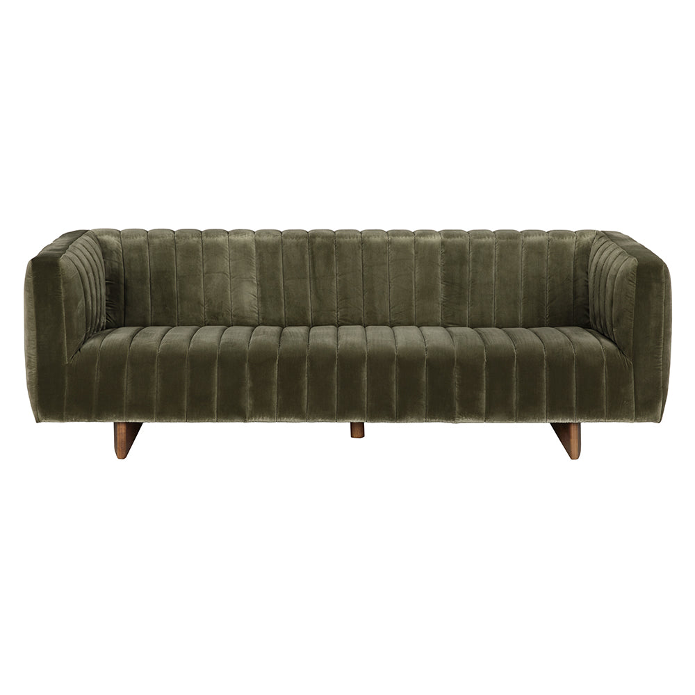 Noir Khann Velvet Sofa Olive Performance Upholstery Solid Wood Legs Living Room Seating LEA-AS004VEL