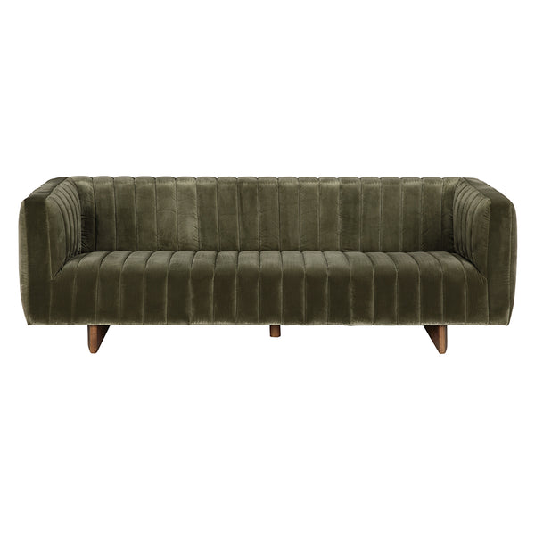 Noir Khann Velvet Sofa Olive Performance Upholstery Solid Wood Legs Living Room Seating LEA-AS004VEL