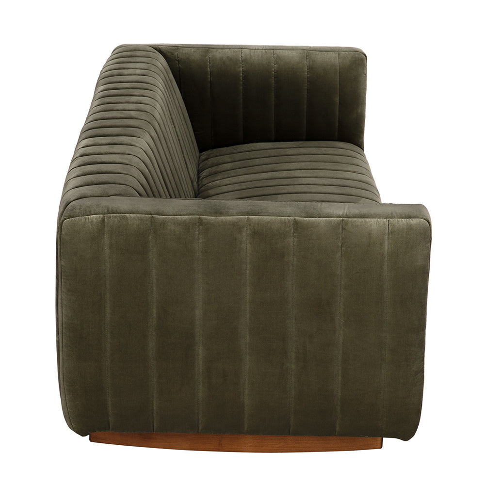 Noir Khann Velvet Sofa Olive Performance Upholstery Solid Wood Legs Living Room Seating LEA-AS004VEL