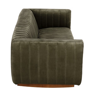 Khann Velvet Sofa Olive Performance Upholstery Solid Wood Legs Living Room Seating