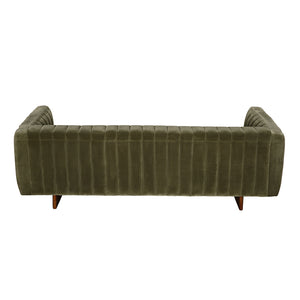 Khann Velvet Sofa Olive Performance Upholstery Solid Wood Legs Living Room Seating