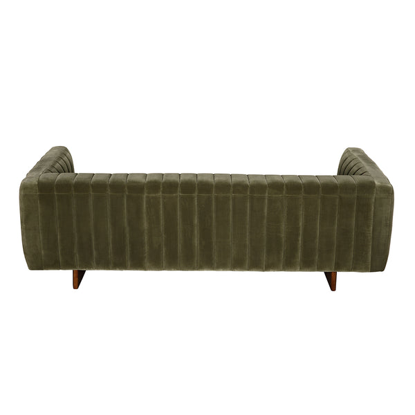Khann Velvet Sofa Olive Performance Upholstery Solid Wood Legs Living Room Seating