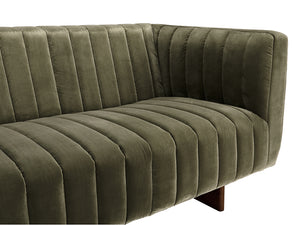 Khann Velvet Sofa Olive Performance Upholstery Solid Wood Legs Living Room Seating