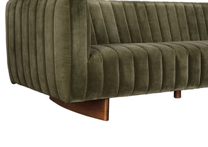 Khann Velvet Sofa Olive Performance Upholstery Solid Wood Legs Living Room Seating
