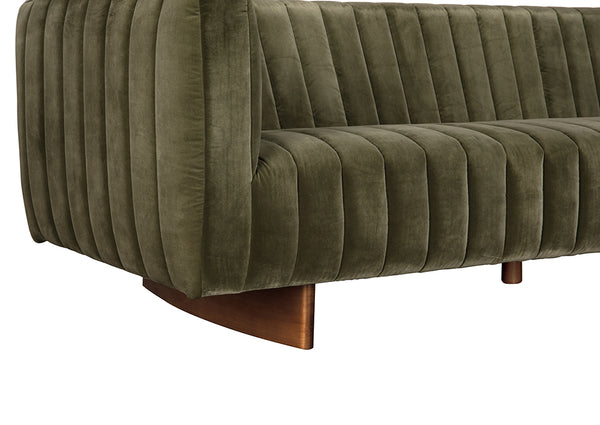 Khann Velvet Sofa Olive Performance Upholstery Solid Wood Legs Living Room Seating