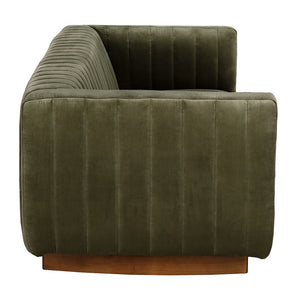 Khann Velvet Sofa Olive Performance Upholstery Solid Wood Legs Living Room Seating