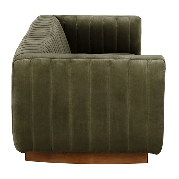 Khann Velvet Sofa Olive Performance Upholstery Solid Wood Legs Living Room Seating