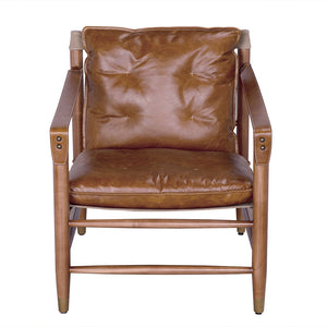Noir Luther Leather Accent Chair with Brass Hardware and Walnut Frame for Study or Living Room LEA-C001BR