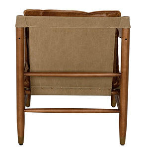 Luther Leather Accent Chair with Brass Hardware and Walnut Frame for Study or Living Room