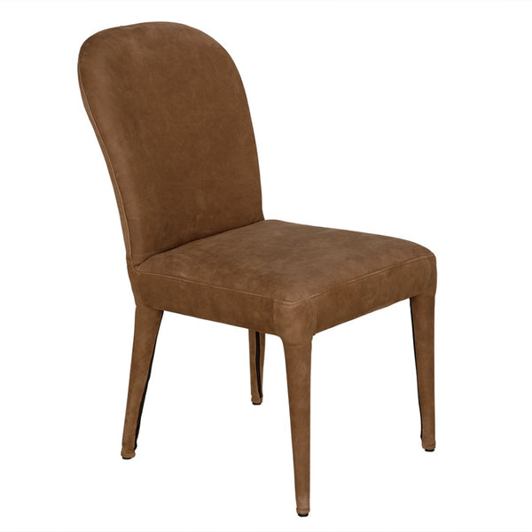 Noir Georgia Dining Chair - Orris Brown Leather with Sturdy Iron Frame for Timeless Dining Elegance LEA-C003BR