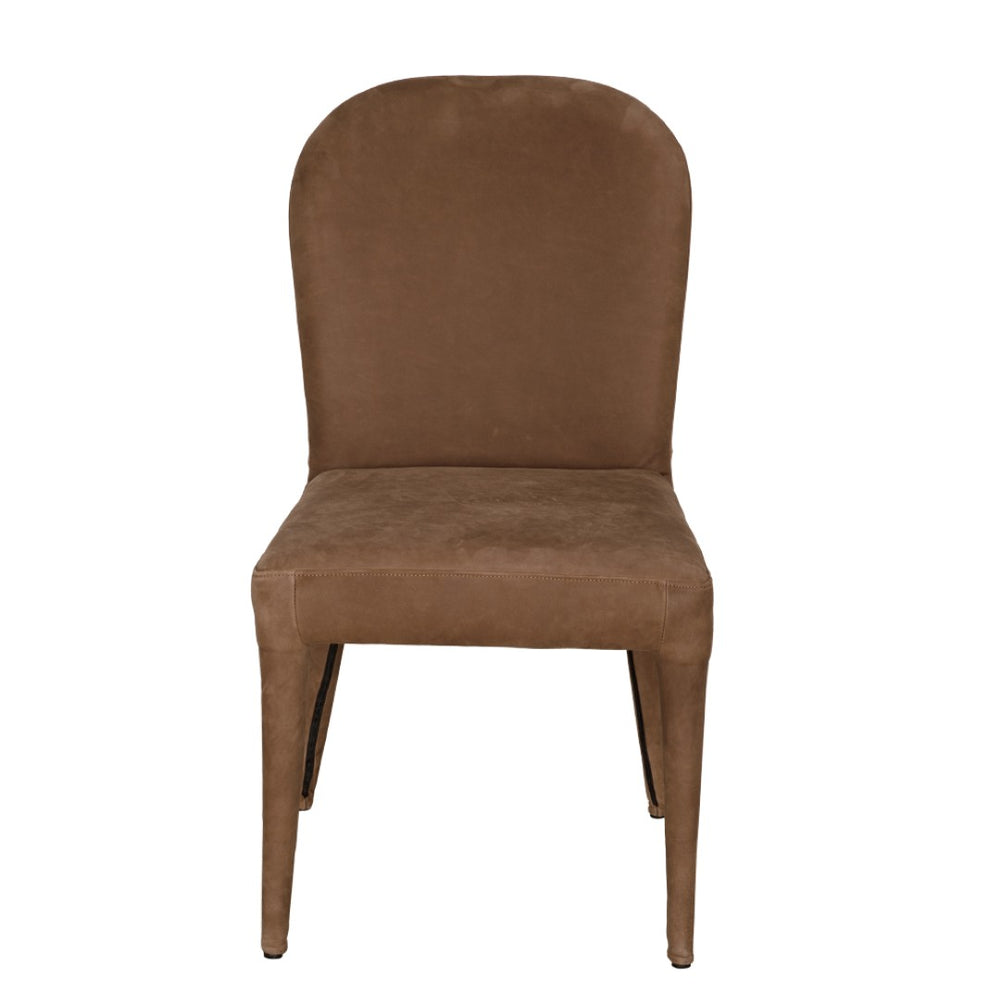 Noir Georgia Dining Chair - Orris Brown Leather with Sturdy Iron Frame for Timeless Dining Elegance LEA-C003BR