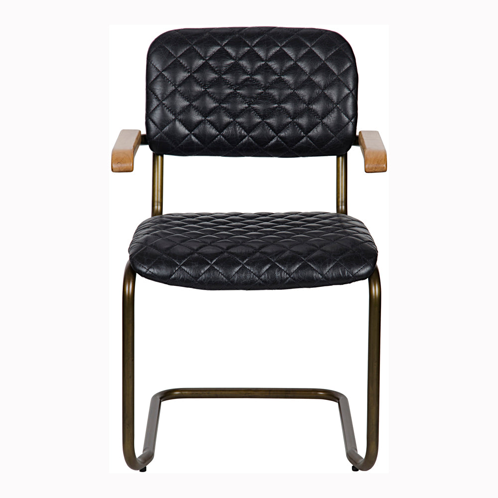 Noir 0045 Quilted Leather Dining Arm Chair with Walnut Accents for Upscale Interiors LEA-C0045B