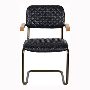 Noir 0045 Quilted Leather Dining Arm Chair with Walnut Accents for Upscale Interiors LEA-C0045B