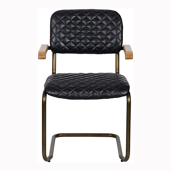 Noir 0045 Quilted Leather Dining Arm Chair with Walnut Accents for Upscale Interiors LEA-C0045B