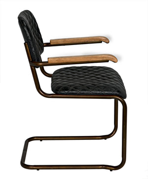 0045 Quilted Leather Dining Arm Chair with Walnut Accents for Upscale Interiors
