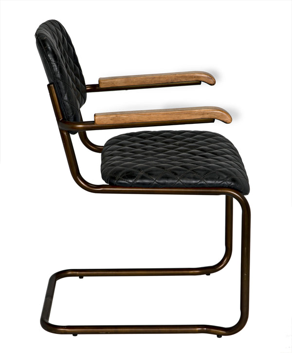 0045 Quilted Leather Dining Arm Chair with Walnut Accents for Upscale Interiors