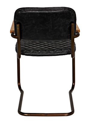 0045 Quilted Leather Dining Arm Chair with Walnut Accents for Upscale Interiors