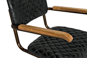 0045 Quilted Leather Dining Arm Chair with Walnut Accents for Upscale Interiors