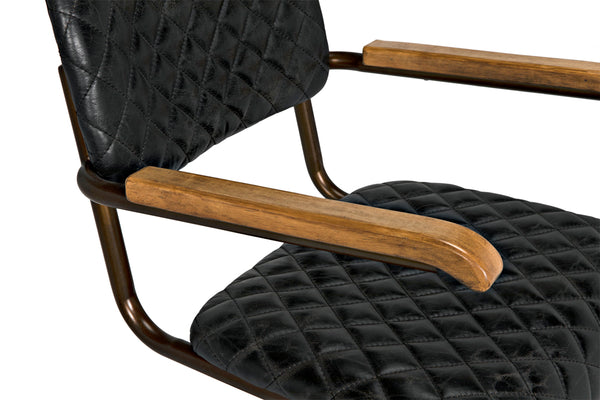 0045 Quilted Leather Dining Arm Chair with Walnut Accents for Upscale Interiors
