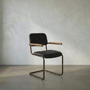 0045 Quilted Leather Dining Arm Chair with Walnut Accents for Upscale Interiors