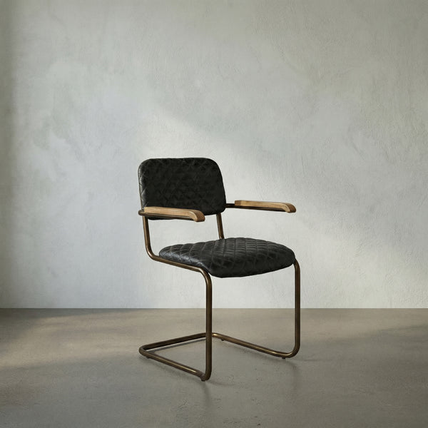 0045 Quilted Leather Dining Arm Chair with Walnut Accents for Upscale Interiors