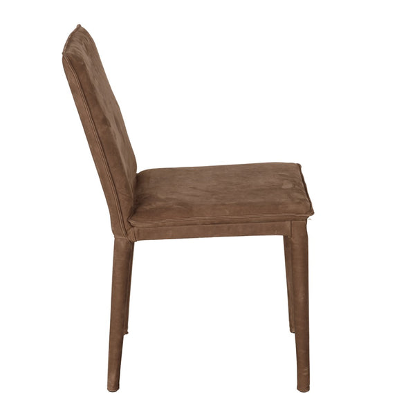 Noir Georgia Dining Chair - Orris Brown Leather with Sturdy Iron Frame for Timeless Dining Elegance LEA-C003BR