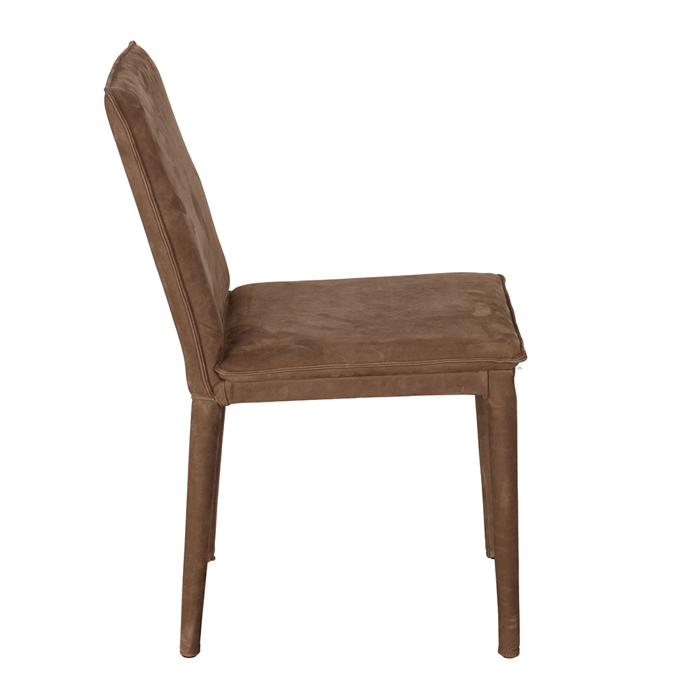 Noir Newton Genuine Leather Dining Chair with Powder-coated Iron Frame for Modern Spaces LEA-C004BR