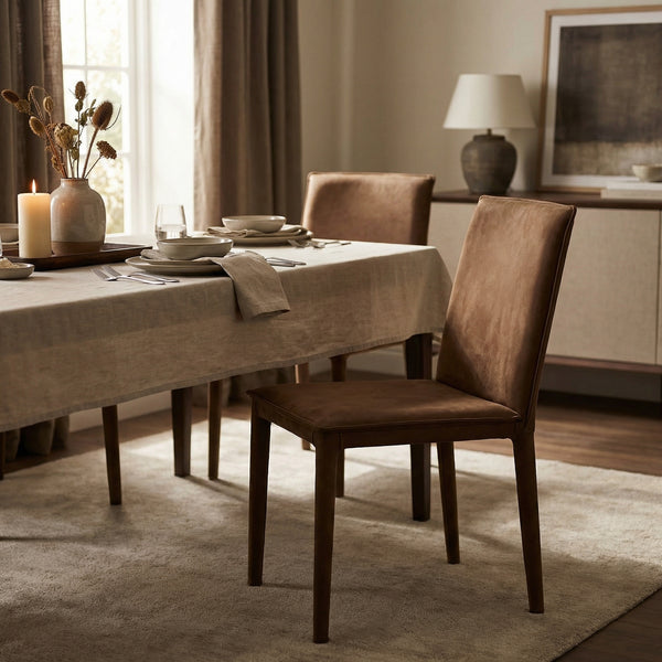 Newton Genuine Leather Dining Chair with Powder-coated Iron Frame for Modern Spaces