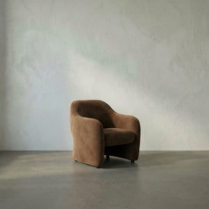 Marx Sculptural Velvet Armchair with Wood Legs for Modern Living Rooms and Lounge