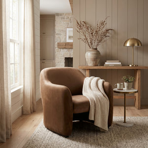 Marx Sculptural Velvet Armchair with Wood Legs for Modern Living Rooms and Lounge