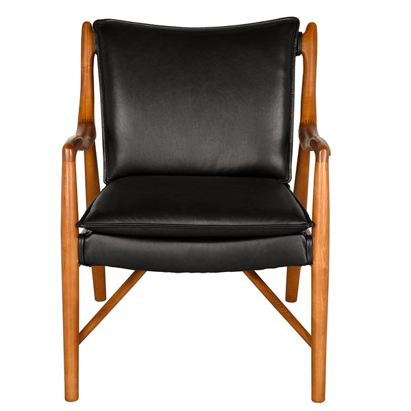 Noir Weston Mid-century Accent Chair Top-grain Leather Walnut Frame Living Room Seating LEA-C006BLL