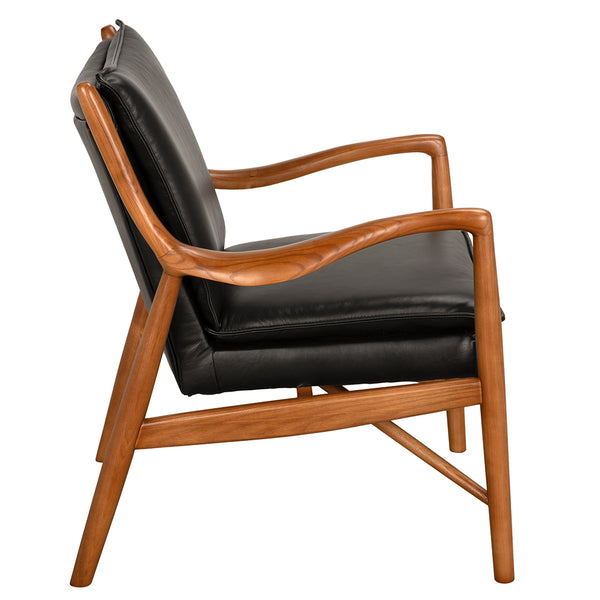 Weston Mid-century Accent Chair Top-grain Leather Walnut Frame Living Room Seating