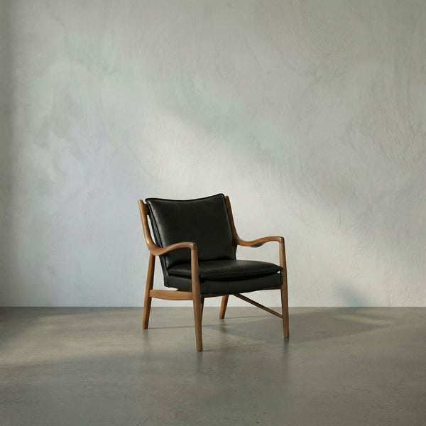 Weston Mid-century Accent Chair Top-grain Leather Walnut Frame Living Room Seating