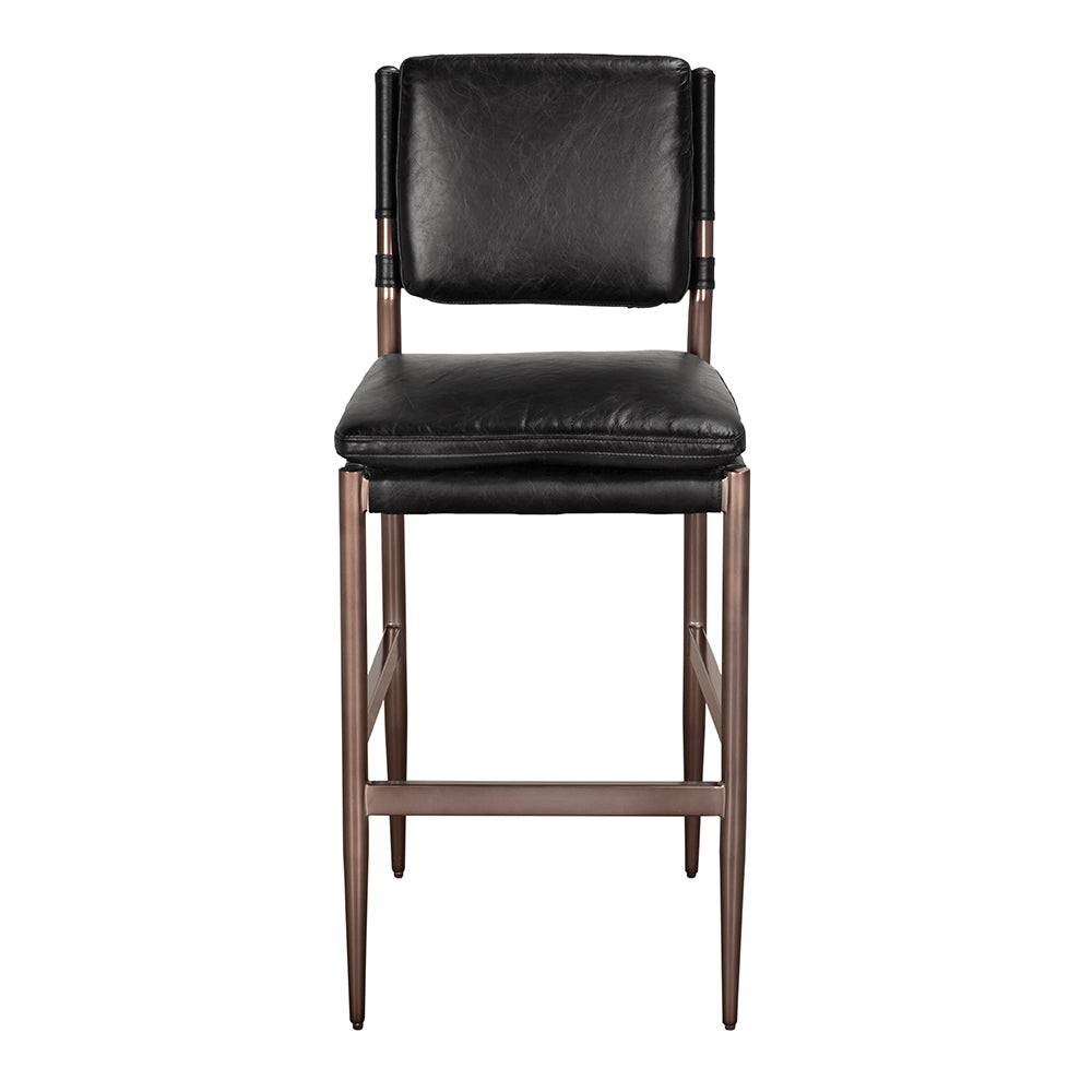 Noir Wooster Leather Bar Chair Sculpted Seat Steel Frame for Kitchen Island or Home Bar LEA-C0115-BAR-BLK