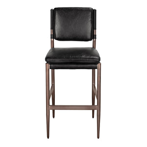 Noir Wooster Leather Bar Chair Sculpted Seat Steel Frame for Kitchen Island or Home Bar LEA-C0115-BAR-BLK