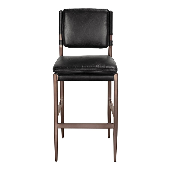Noir Wooster Leather Bar Chair Sculpted Seat Steel Frame for Kitchen Island or Home Bar LEA-C0115-BAR-BLK