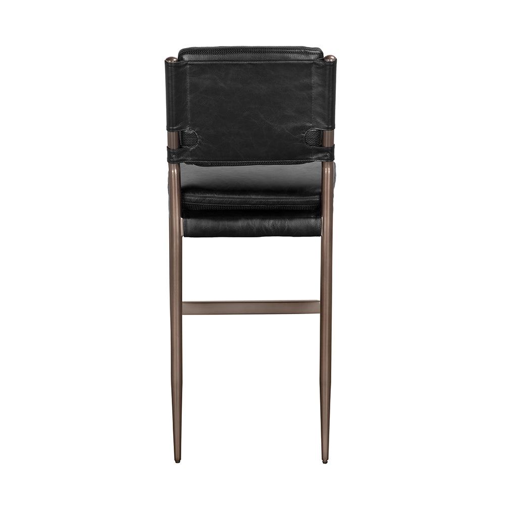 Noir Wooster Leather Bar Chair Sculpted Seat Steel Frame for Kitchen Island or Home Bar LEA-C0115-BAR-BLK