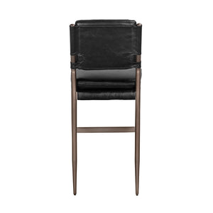 Wooster Leather Bar Chair Sculpted Seat Steel Frame for Kitchen Island or Home Bar