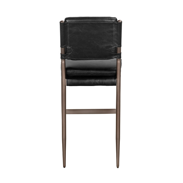 Wooster Leather Bar Chair Sculpted Seat Steel Frame for Kitchen Island or Home Bar